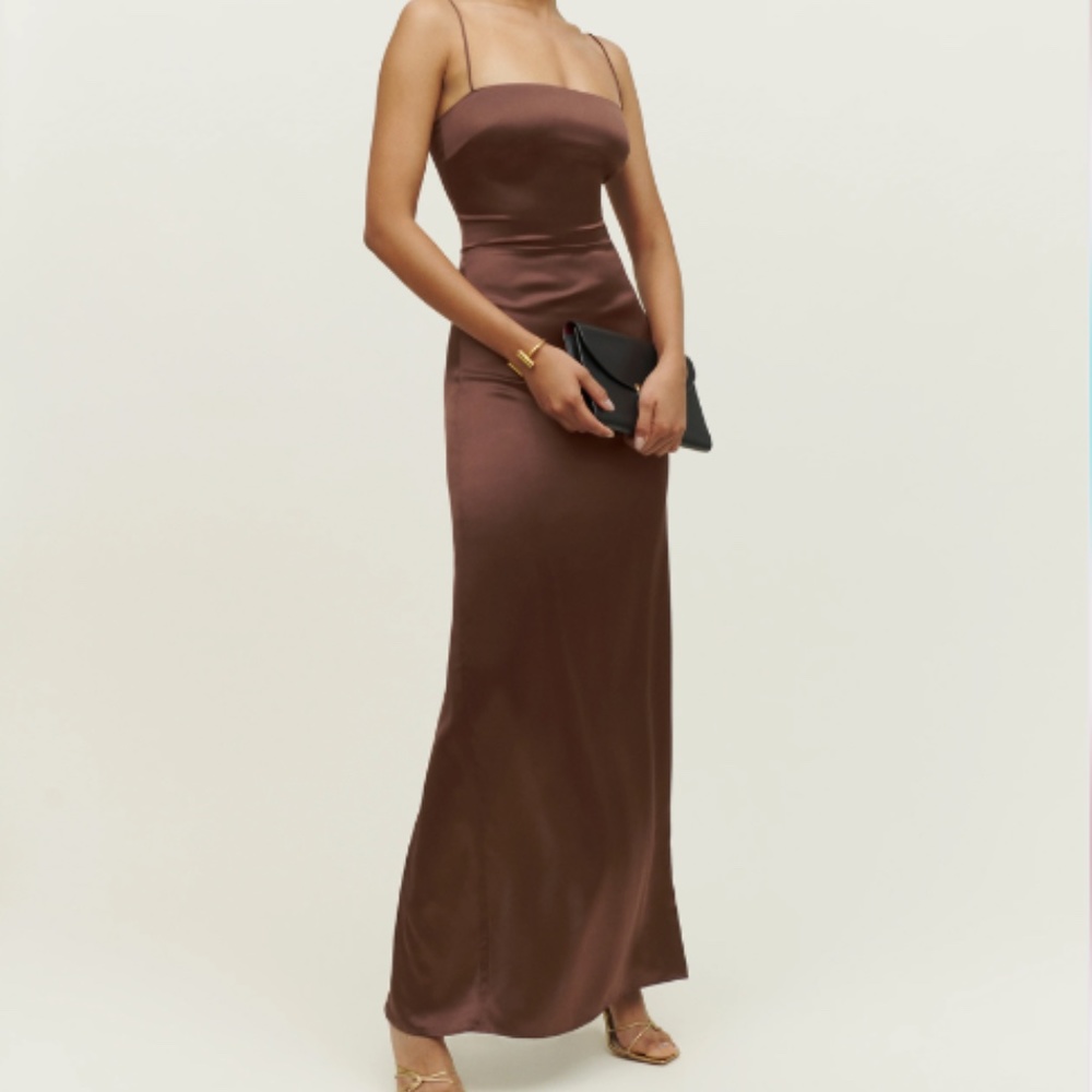 REFORMATION Frankie Silk Dress - Cafe